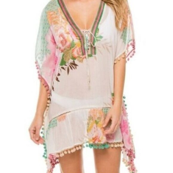 NWT Z&L EUROPE Boho Floral Pom Pom Swim Coverup/Top. SZ M - Picture 4 of 4